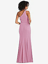 Rear View Thumbnail - Powder Pink One-Shoulder Draped Cowl-Neck Maxi Dress