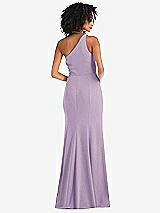 Rear View Thumbnail - Pale Purple One-Shoulder Draped Cowl-Neck Maxi Dress