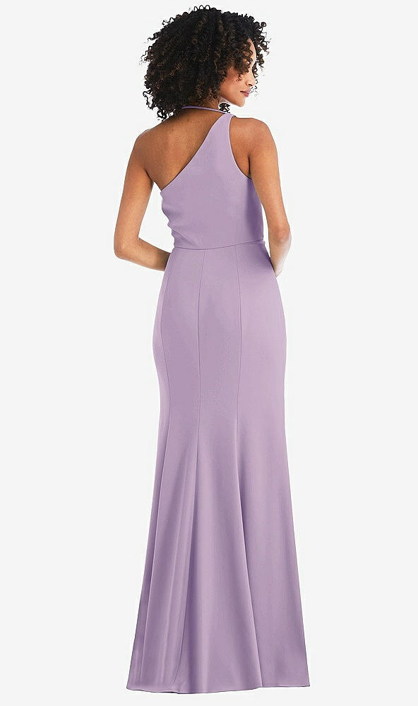 Back View - Pale Purple One-Shoulder Draped Cowl-Neck Maxi Dress