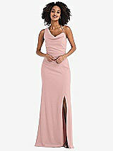 Front View Thumbnail - Rose - PANTONE Rose Quartz One-Shoulder Draped Cowl-Neck Maxi Dress