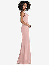 Side View Thumbnail - Rose - PANTONE Rose Quartz One-Shoulder Draped Cowl-Neck Maxi Dress
