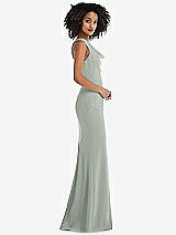 Side View Thumbnail - Willow Green One-Shoulder Draped Cowl-Neck Maxi Dress