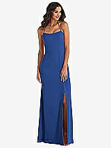 Front View Thumbnail - Classic Blue Spaghetti Strap Tie Halter Backless Trumpet Gown