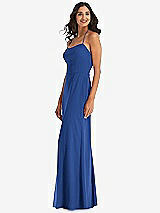 Side View Thumbnail - Classic Blue Spaghetti Strap Tie Halter Backless Trumpet Gown