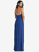 Rear View Thumbnail - Classic Blue Spaghetti Strap Tie Halter Backless Trumpet Gown