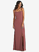 Front View Thumbnail - English Rose Spaghetti Strap Tie Halter Backless Trumpet Gown