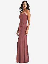 Side View Thumbnail - English Rose Spaghetti Strap Tie Halter Backless Trumpet Gown