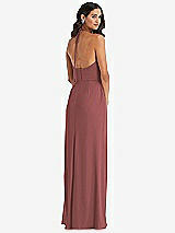 Rear View Thumbnail - English Rose Spaghetti Strap Tie Halter Backless Trumpet Gown
