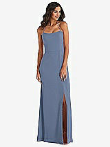 Front View Thumbnail - Larkspur Blue Spaghetti Strap Tie Halter Backless Trumpet Gown