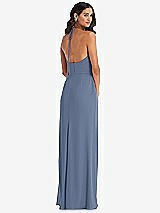 Rear View Thumbnail - Larkspur Blue Spaghetti Strap Tie Halter Backless Trumpet Gown