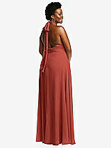 Rear View Thumbnail - Amber Sunset High Neck Halter Backless Maxi Dress