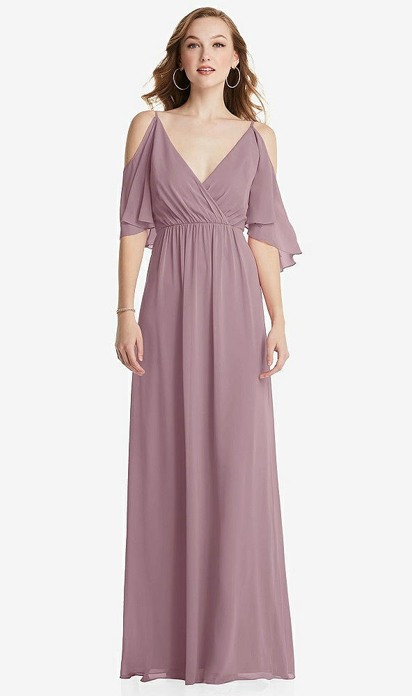 Front View - Dusty Rose Convertible Cold-Shoulder Draped Wrap Maxi Dress