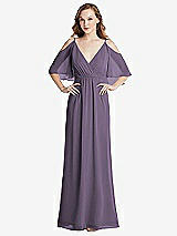 Alt View 1 Thumbnail - Lavender Convertible Cold-Shoulder Draped Wrap Maxi Dress