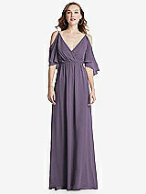 Front View Thumbnail - Lavender Convertible Cold-Shoulder Draped Wrap Maxi Dress