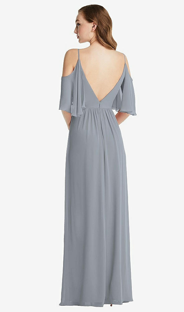Back View - Platinum Convertible Cold-Shoulder Draped Wrap Maxi Dress