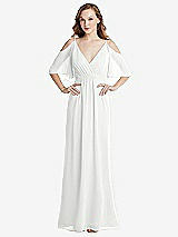 Alt View 1 Thumbnail - White Convertible Cold-Shoulder Draped Wrap Maxi Dress