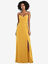Front View Thumbnail - NYC Yellow Tie-Back Cutout Maxi Dress with Front Slit