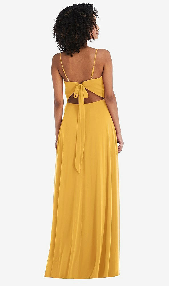 Back View - NYC Yellow Tie-Back Cutout Maxi Dress with Front Slit