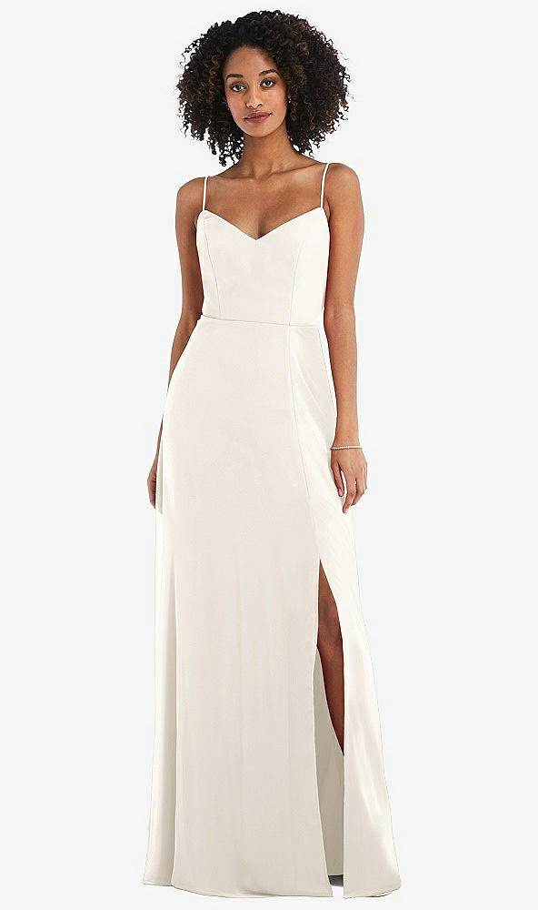 Front View - Ivory Tie-Back Cutout Maxi Dress with Front Slit