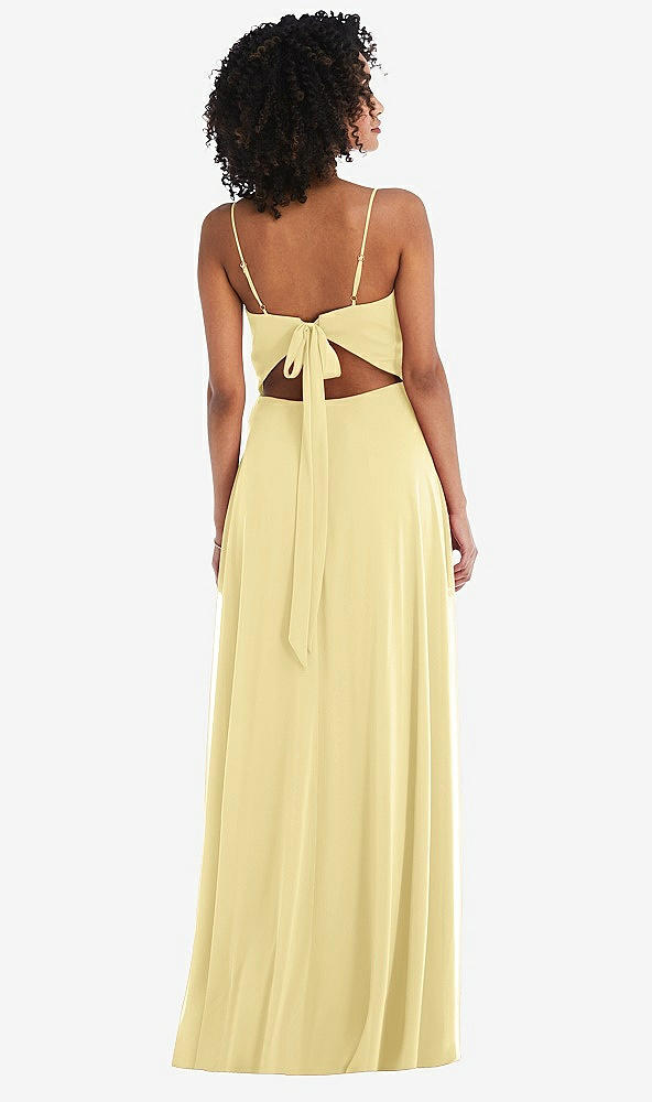Back View - Pale Yellow Tie-Back Cutout Maxi Dress with Front Slit