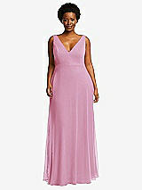 Front View Thumbnail - Powder Pink Deep V-Neck Chiffon Maxi Dress