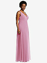Side View Thumbnail - Powder Pink Deep V-Neck Chiffon Maxi Dress