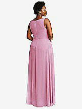 Rear View Thumbnail - Powder Pink Deep V-Neck Chiffon Maxi Dress