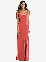 Front View Thumbnail - Perfect Coral Scoop Neck Open-Back Trumpet Gown