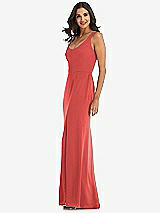 Side View Thumbnail - Perfect Coral Scoop Neck Open-Back Trumpet Gown