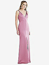 Front View Thumbnail - Powder Pink Twist Strap Maxi Slip Dress with Front Slit - Neve