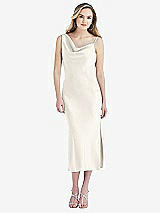 Front View Thumbnail - Ivory Asymmetrical One-Shoulder Cowl Midi Slip Dress