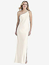 Front View Thumbnail - Ivory One-Shoulder Asymmetrical Maxi Slip Dress