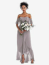 Alt View 2 Thumbnail - Cashmere Gray Off-the-Shoulder Ruffled High Low Maxi Dress