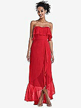 Alt View 1 Thumbnail - Parisian Red Off-the-Shoulder Ruffled High Low Maxi Dress