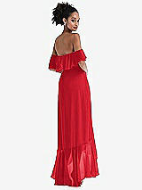 Rear View Thumbnail - Parisian Red Off-the-Shoulder Ruffled High Low Maxi Dress