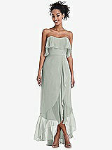 Alt View 1 Thumbnail - Willow Green Off-the-Shoulder Ruffled High Low Maxi Dress