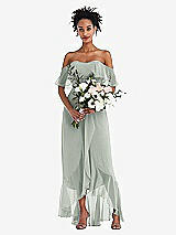 Alt View 2 Thumbnail - Willow Green Off-the-Shoulder Ruffled High Low Maxi Dress