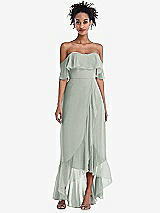 Front View Thumbnail - Willow Green Off-the-Shoulder Ruffled High Low Maxi Dress