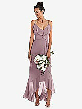 Alt View 1 Thumbnail - Dusty Rose Ruffle-Trimmed V-Neck High Low Wrap Dress