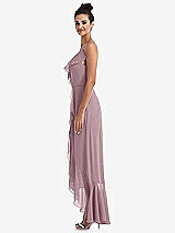 Side View Thumbnail - Dusty Rose Ruffle-Trimmed V-Neck High Low Wrap Dress