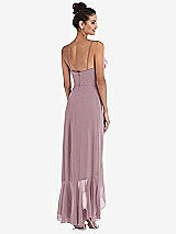Rear View Thumbnail - Dusty Rose Ruffle-Trimmed V-Neck High Low Wrap Dress