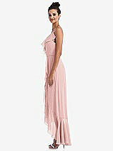 Side View Thumbnail - Rose - PANTONE Rose Quartz Ruffle-Trimmed V-Neck High Low Wrap Dress