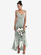 Alt View 1 Thumbnail - Willow Green Ruffle-Trimmed V-Neck High Low Wrap Dress