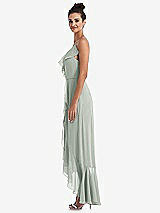 Side View Thumbnail - Willow Green Ruffle-Trimmed V-Neck High Low Wrap Dress