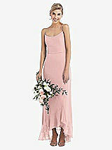 Alt View 1 Thumbnail - Rose - PANTONE Rose Quartz Scoop Neck Ruffle-Trimmed High Low Maxi Dress