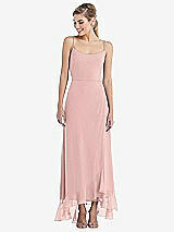 Front View Thumbnail - Rose - PANTONE Rose Quartz Scoop Neck Ruffle-Trimmed High Low Maxi Dress