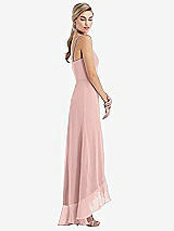 Side View Thumbnail - Rose - PANTONE Rose Quartz Scoop Neck Ruffle-Trimmed High Low Maxi Dress