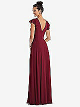 Rear View Thumbnail - Burgundy Flutter Sleeve V-Keyhole Chiffon Maxi Dress