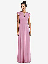Front View Thumbnail - Powder Pink Flutter Sleeve V-Keyhole Chiffon Maxi Dress
