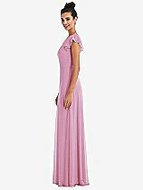 Side View Thumbnail - Powder Pink Flutter Sleeve V-Keyhole Chiffon Maxi Dress